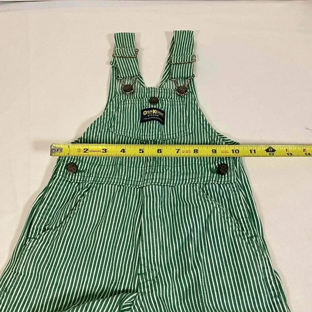 Vintage 80s 90s Osh Kosh Bgosh Green Railroad Striped Bib Overalls Kids Size 4